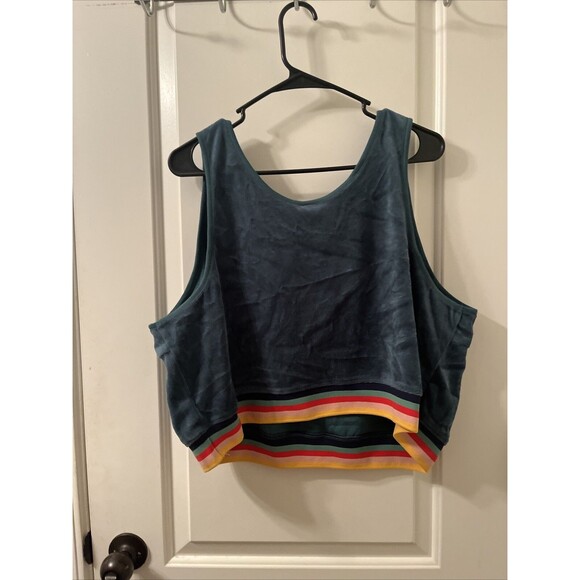 Wild Fable Women's Plus Velour Green Top Tank Cropped Striped Size 2X - Picture 9 of 12